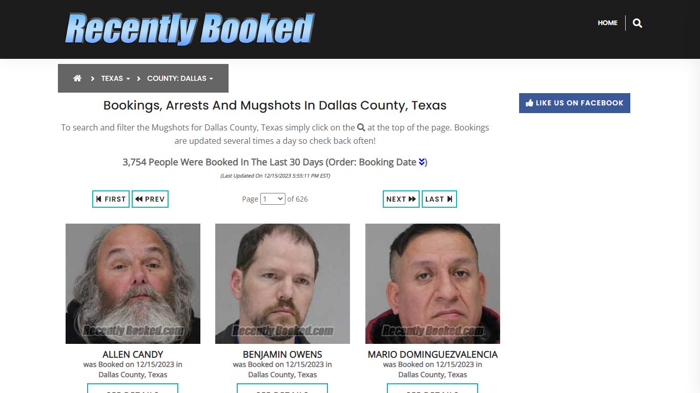 Recent bookings, Arrests, Mugshots in Dallas County, Texas
